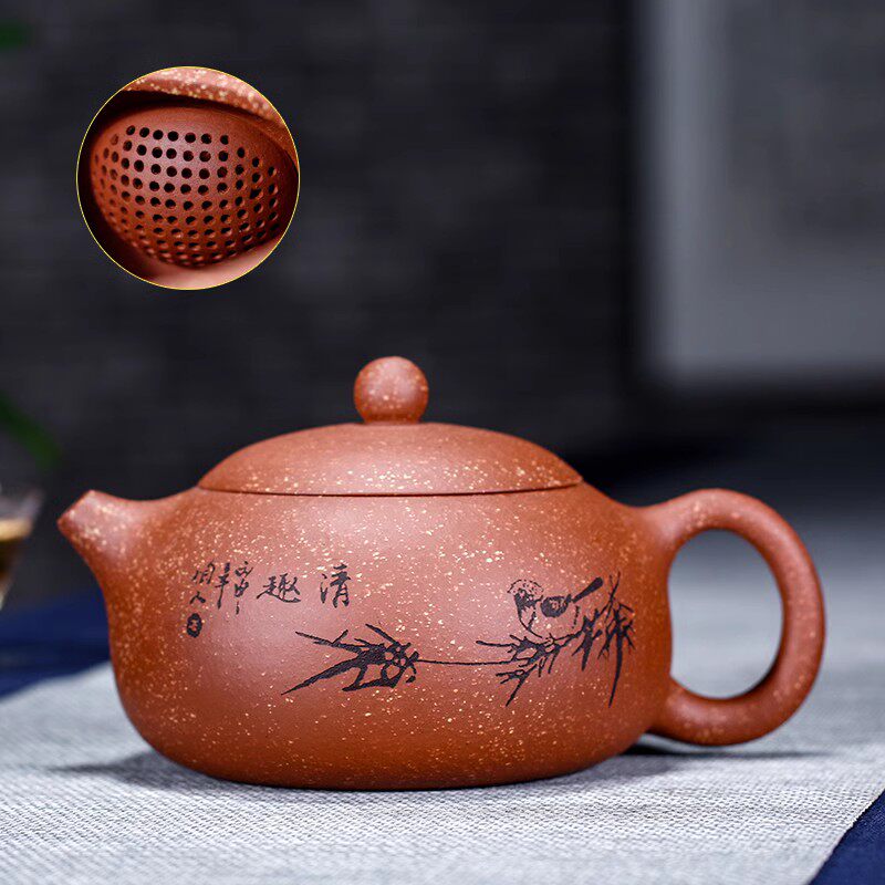 宜兴原矿紫砂壶手工大颗粒龙血砂西施壶茶壶(大球孔199个出水孔)