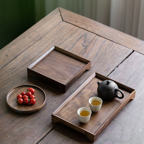 胡桃木茶盘家用小型壶承干泡台长方形果盘功夫茶具配件茶壶小托盘