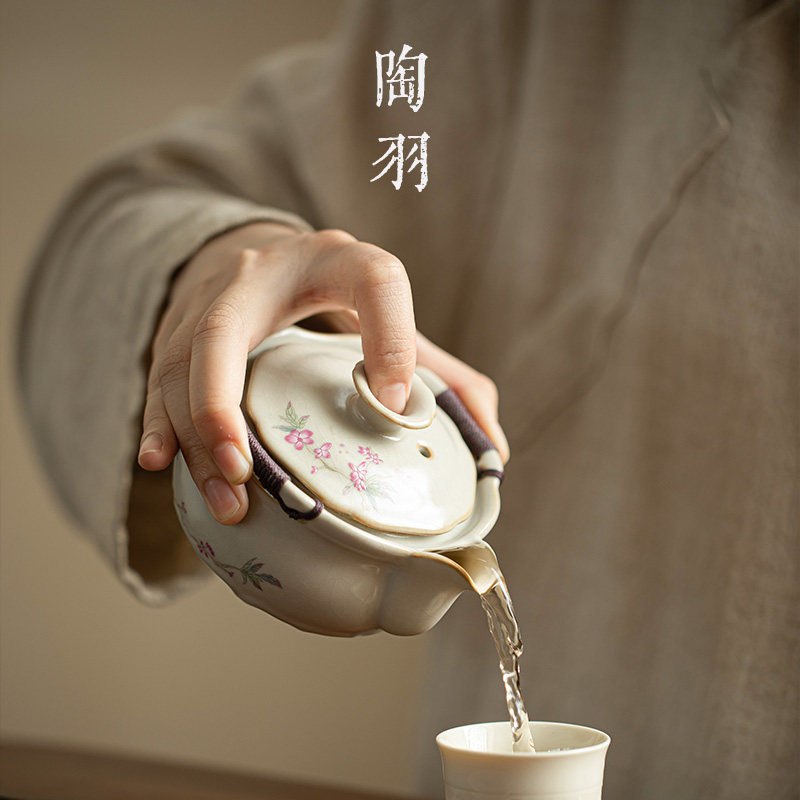 汝窑手抓壶防烫大号盖碗茶具单个泡茶壶茶碗防烫手抓壶高端茶具