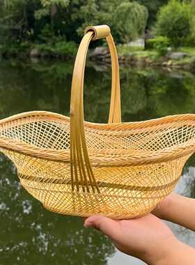 湘西手工精编竹篮元宝形花篮干果竹盘三件套篮