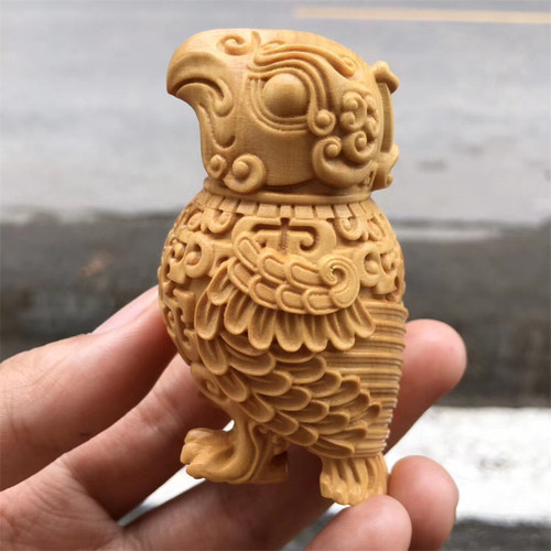 黄杨木雕仿古春秋战国子?弄乍?鸟尊摆件实木雕刻手把件装饰工艺