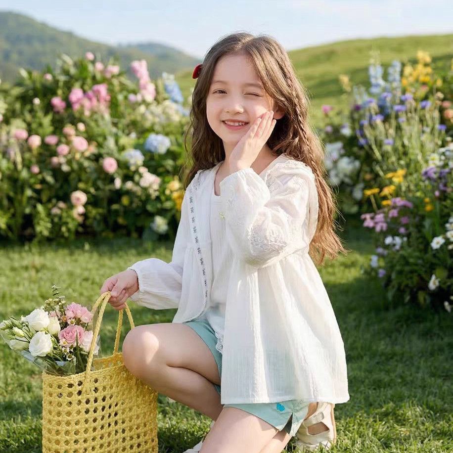 女童夏季防晒衣2026新款薄款女宝中大童中长款超轻薄透气连帽外套