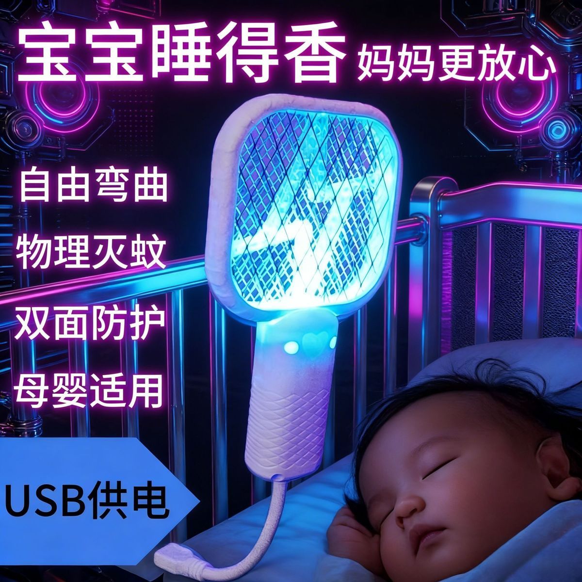 usb灭蚊电蚊拍多功能诱蚊