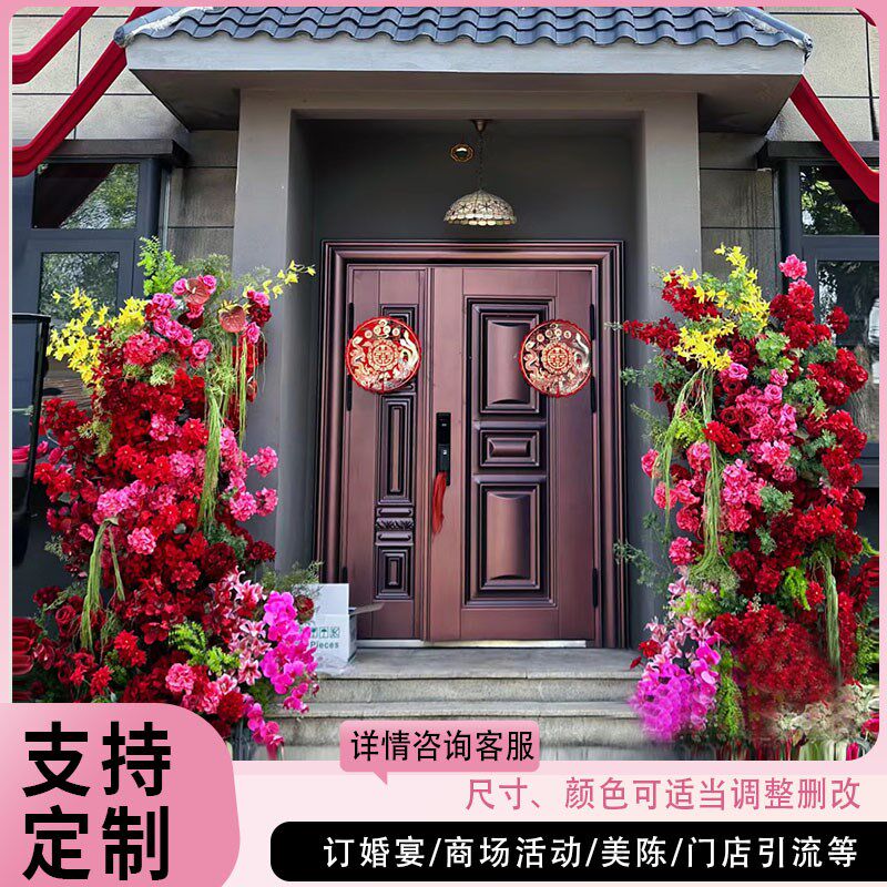 新款庭院别墅绢花结婚大门口牛角门仿真花拱门柱子花装饰挂花布置
