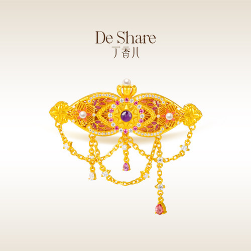 De Share丁香儿珠宝黄金发夹子女款999足金镶嵌发饰荣耀之诗原创