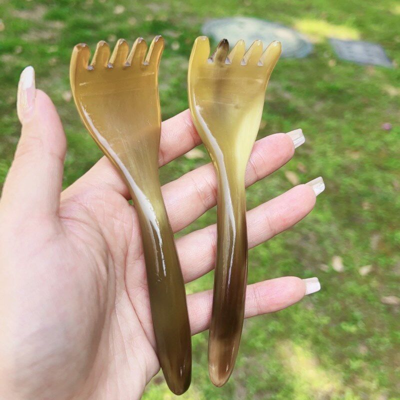 牛角抓耙头皮按摩改善睡眠白发掉发脱发牛角梳按摩头部经络护理
