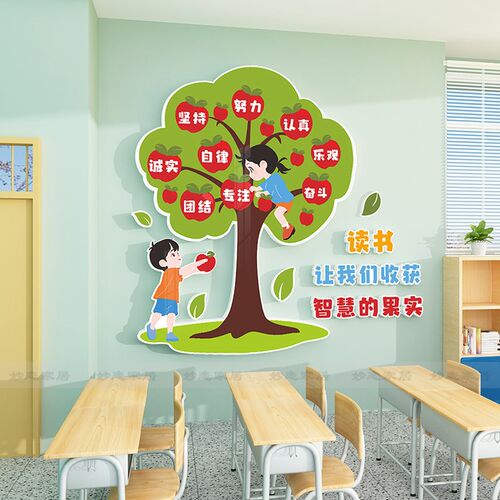 幼儿园小学班级教室文化墙贴立体智慧树墙面装饰走廊布置阅读区