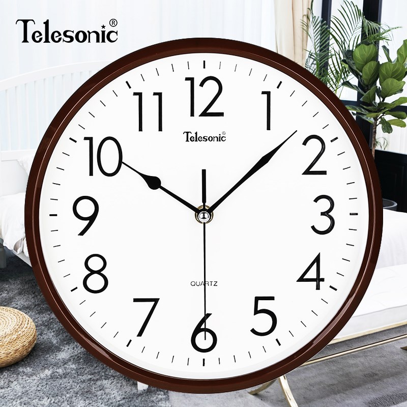 TELESONIC/天王星圆形个性挂钟卧室客厅静音挂钟现代时尚石英钟