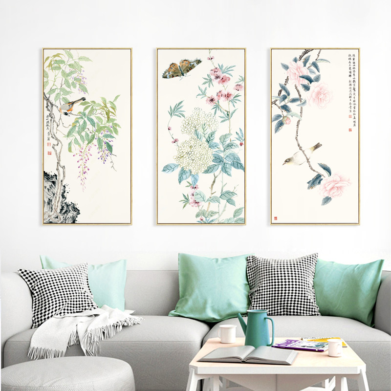 水墨宣言 鸟语花香客厅装饰画背景墙挂画玄关过道墙画田园风格画