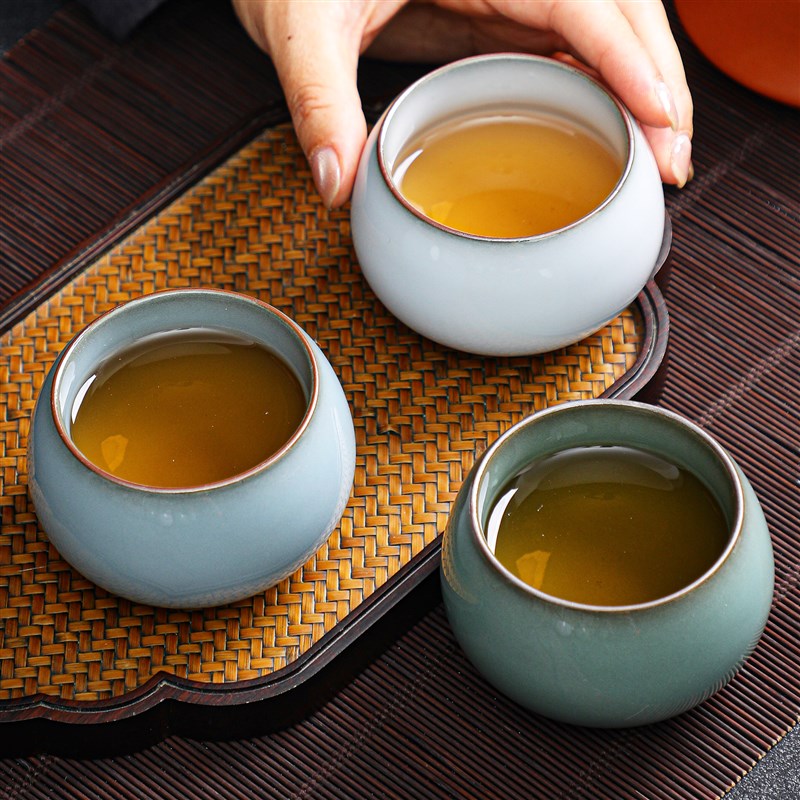 岚宫窑 龙蛋禅定 不开片官窑主人杯功夫小茶杯陶瓷茶具天青色高档
