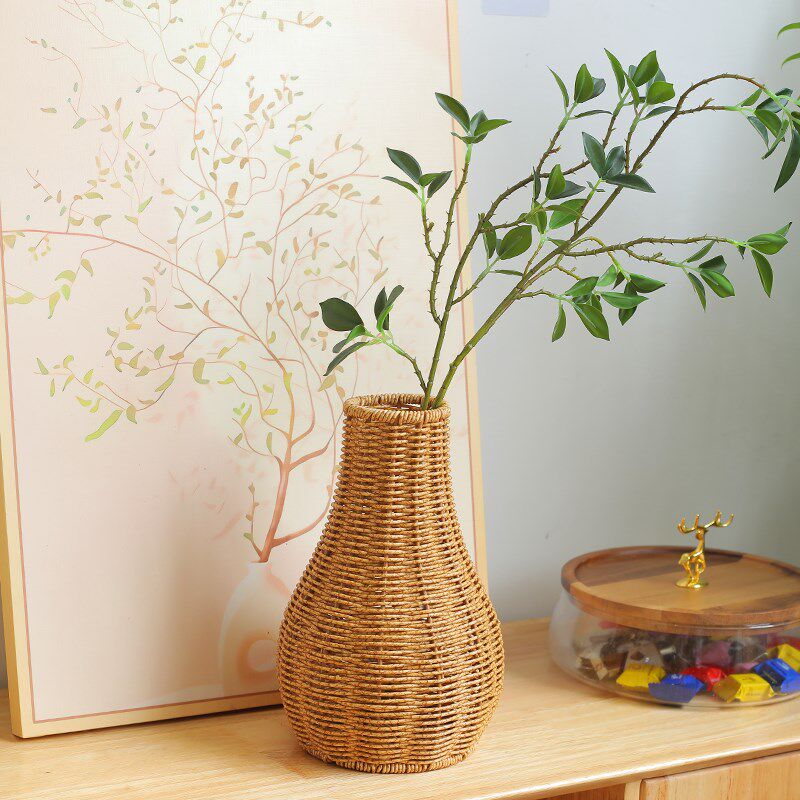 客厅干花插花装饰花篮花器 手工编织谷穗满天星花瓶田园室内摆件