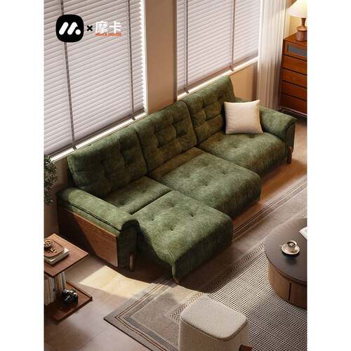 MOKA House 中古风多功能电动沙发客厅小户型伸缩直排布艺沙发