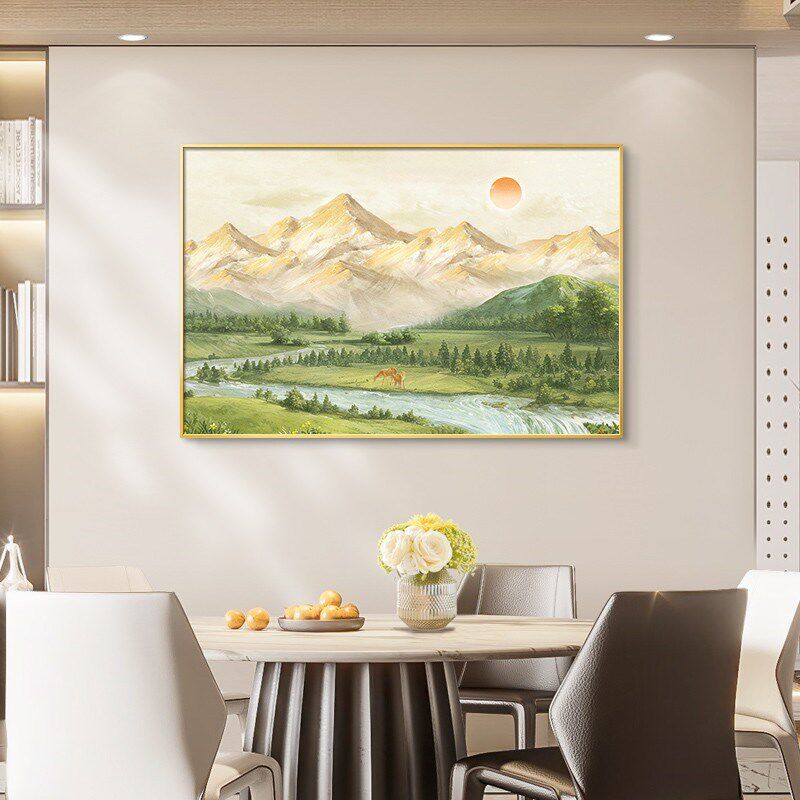 奶油风日照金山餐厅装饰画饭厅餐桌背景墙挂画玄关山水风景画壁画