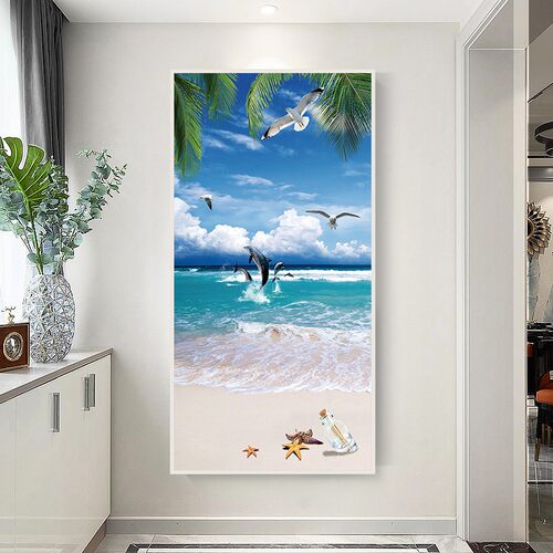 玄关风景画墙贴装饰画自粘走廊过道海景墙纸墙壁画壁纸屏风贴纸画