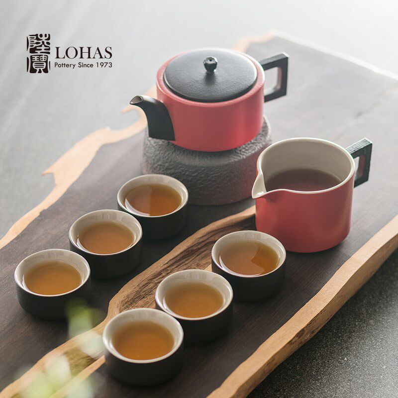 陆宝龙启壶茶具套组红色茶壶茶海茶杯家用一壶六杯礼盒装陶瓷茶器