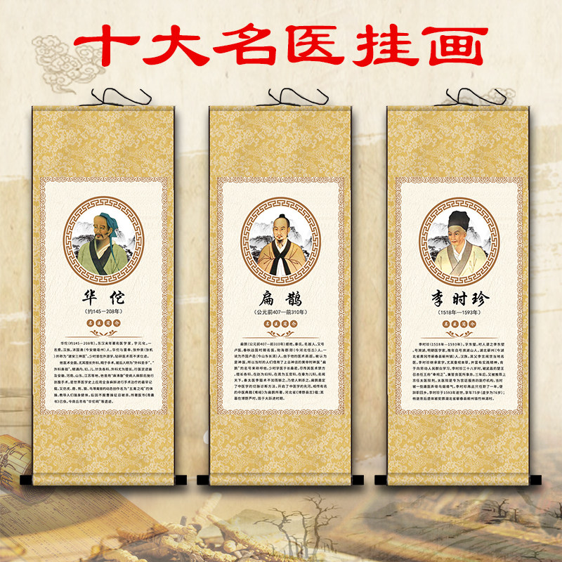 古代十大名医画像扁鹊华佗李时珍孙思邈张仲景卷轴挂画中医诊所画