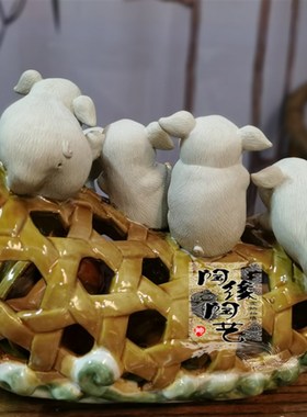 陶瓷工艺品 石湾公仔 猪笼入水 猪 生肖 五福临门