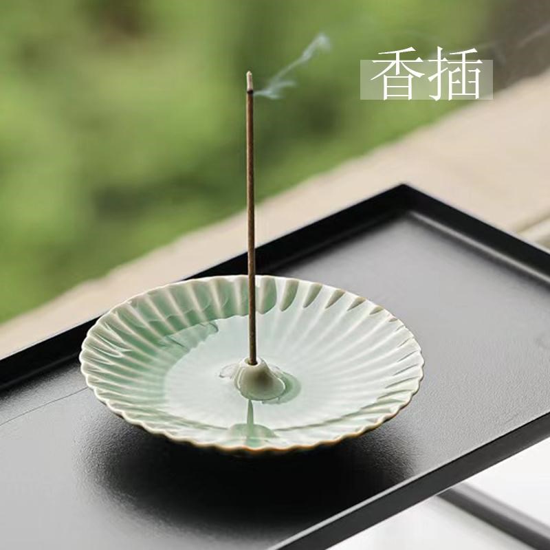 越窑青瓷线香香插香座茶香室内香托创意精致摆件陶瓷中式香插道座
