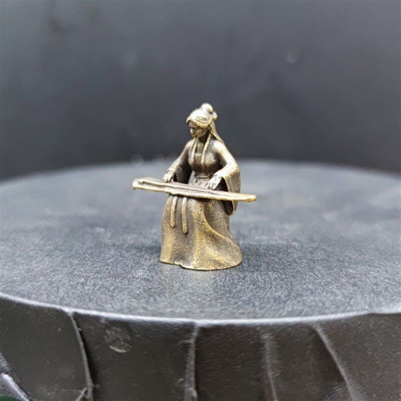 纯黄铜古代抚琴美女小人花卉水陆鱼缸盆景假山微缩造景观古韵古风