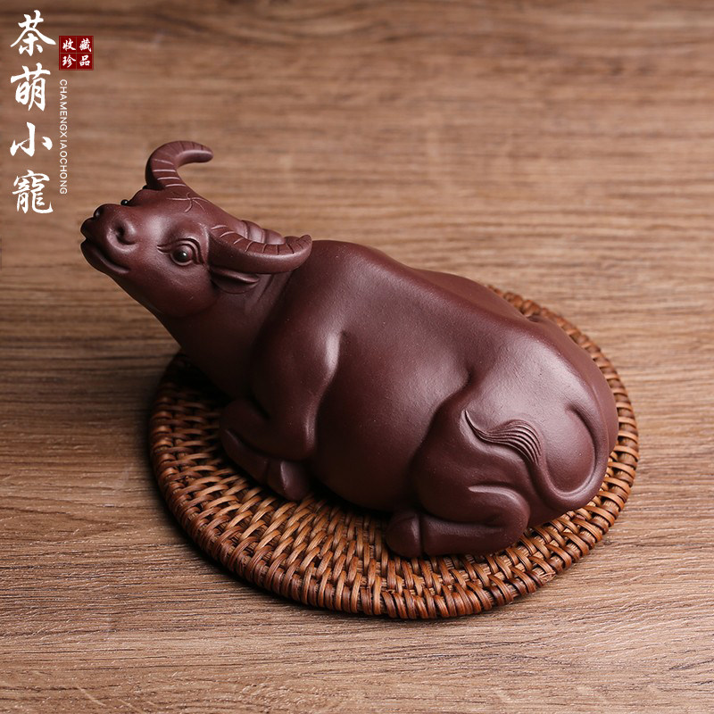 宜兴全手工紫砂茶宠摆件生肖牛名家牛气冲天扭转乾坤可养水牛茶玩