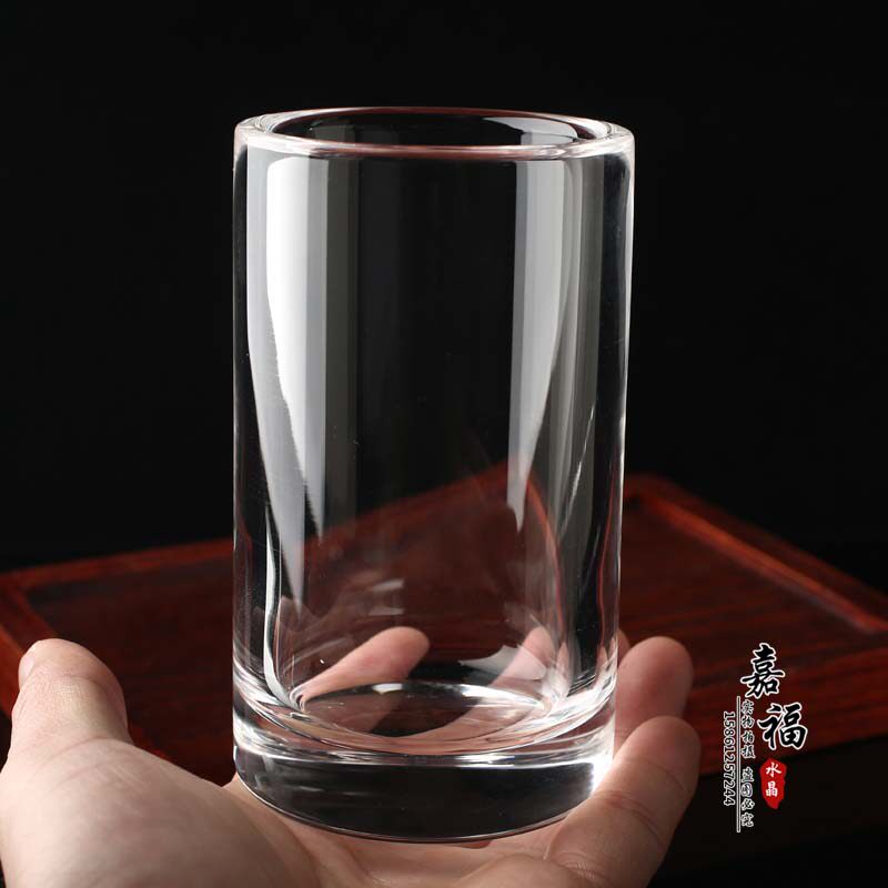 纯手工打磨天然水杯加厚直身杯水晶杯子家用无盖直筒泡茶杯绿茶杯