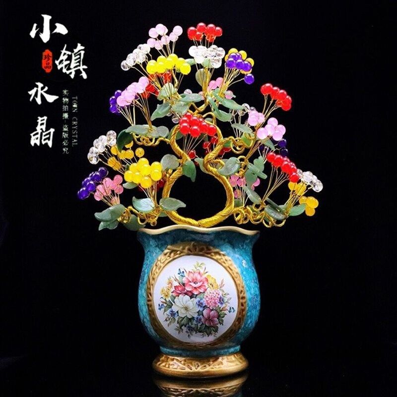 玉髓水晶招财摇钱树家居客厅电视柜玄关新婚乔迁开业创意礼品摆件