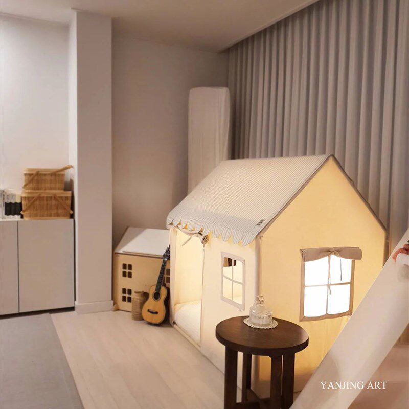 室内儿童帐篷家用宝宝 游戏屋女孩男孩公主城堡素色帆布玩具屋