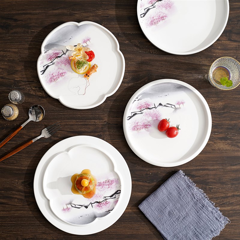 中式意境菜餐盘酒店会所分子料理餐具创意菜陶瓷花形盘西餐圆平盘
