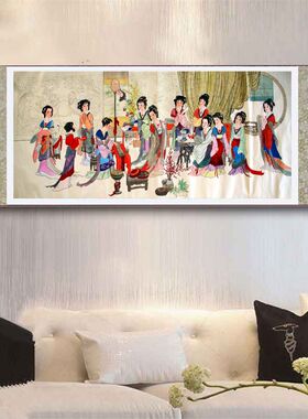 金陵十二钗红楼梦仕女图挂画丝绸卷轴装饰画酒店茶楼餐厅壁画横幅