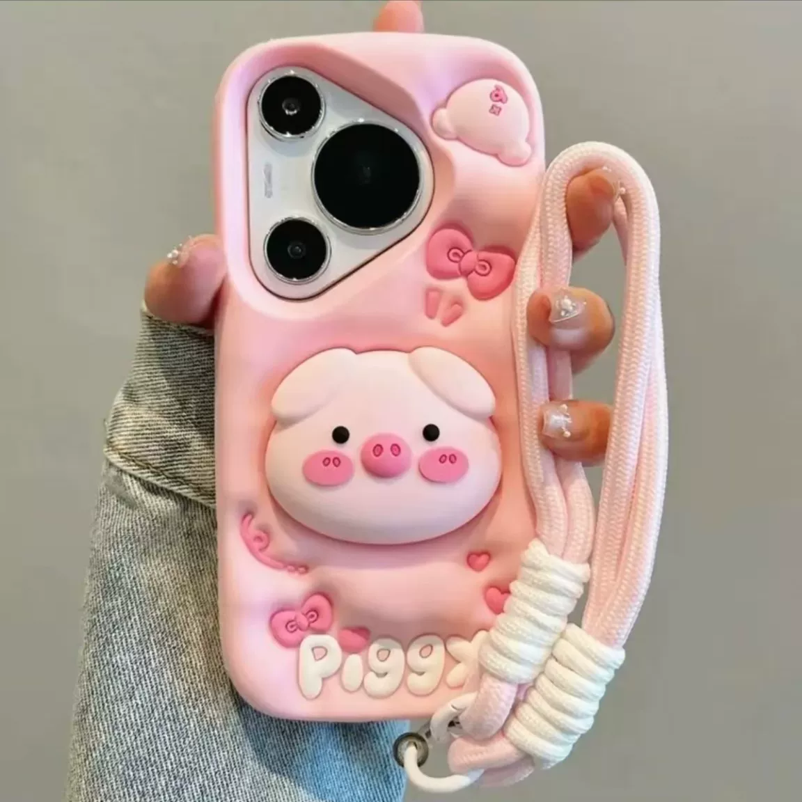 适用【苹果/华为/荣耀/vivo小米/OPPO/红米】手机壳可爱小猪伸缩支架iPhone17新款立体硅胶软壳少女心网红款