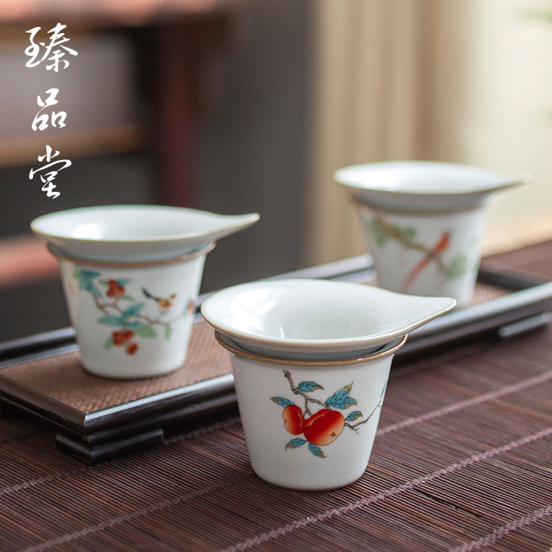 汝窑茶漏茶滤复古家用隔茶过滤网茶叶过滤器茶具配件陶瓷茶漏套装