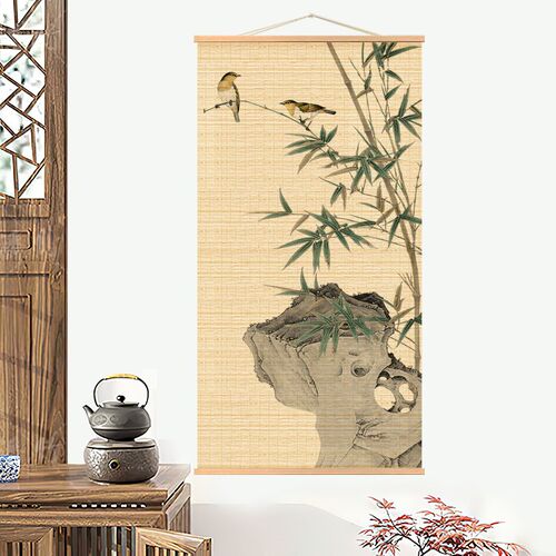 挂画竹帘茶席中式复古书法图中式挂帘书房装饰画茶室玄关水墨竹1