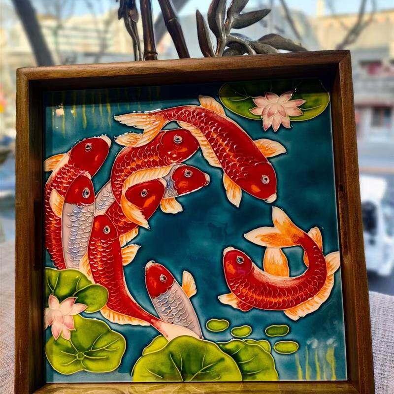 太寿坊高二和手绘立体浮雕瓷板绘画陶瓷托盘茶盘花花鸟茶盘非物质