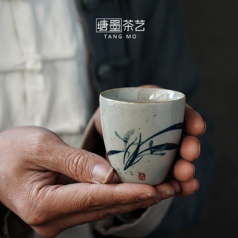 纯手绘梅兰菊竹开片主人杯陶瓷功夫喝茶杯个人聚香杯大号复古单杯