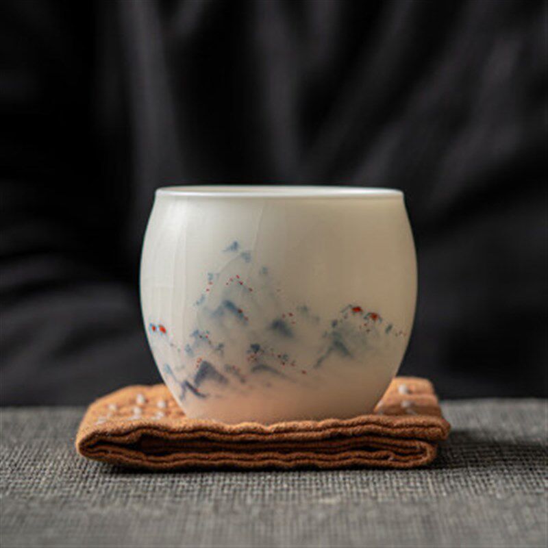 月白汝窑陶瓷单杯主人茶杯远山可养开片品茗杯个人杯中式功夫茶具