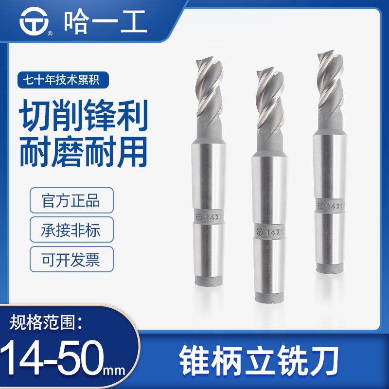 哈一工粗齿高速网锥柄立铣刀三刃四刃哈尔滨哈工白钢铣刀14-50