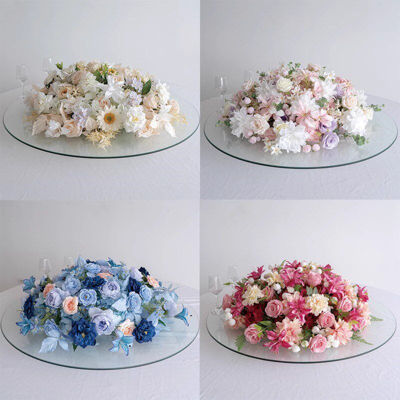 圆桌转盘中间摆花仿真花装饰花假花绢花酒店饭店桌面摆设餐桌花艺