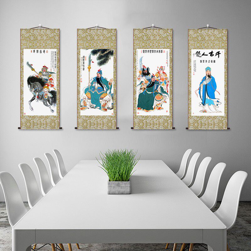 三国五虎上将丝绸挂画关羽张飞黄忠马超赵云玄关装饰画人物卷轴画