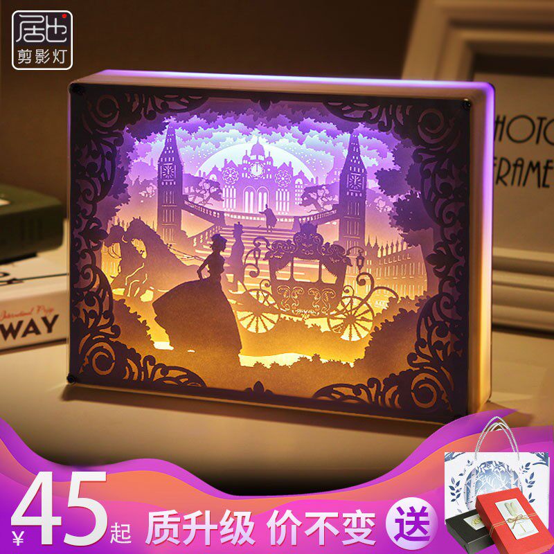 居也光影纸雕灯diy手工材料古风3d立体创意定制抖音剪纸叠影台灯