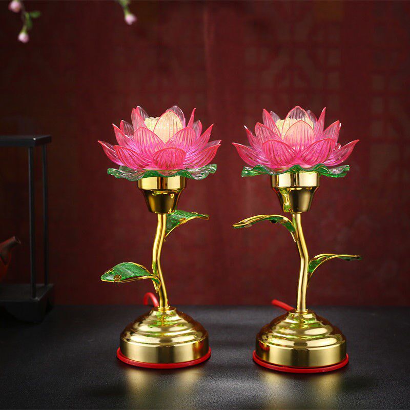 LED莲花灯一对观音菩萨双插电佛前灯水晶电池佛堂蜡烛长明蜡烛灯