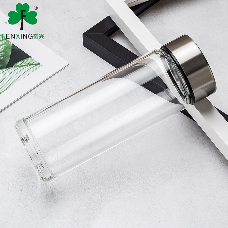奋兴单层玻璃杯男女加厚便携泡茶杯带盖创意耐热防漏家用透明水杯