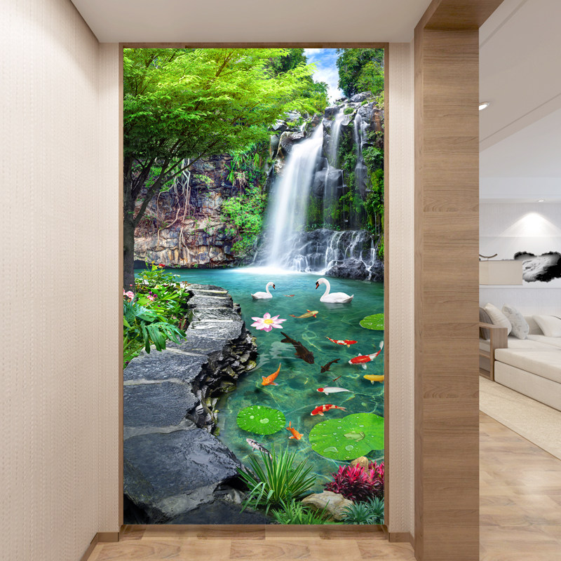 自粘壁画竹林风景墙贴画客厅走廊过道玄关竖版现代装饰画贴纸墙纸