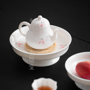 圭隐堂手绘粉兰花陶瓷茶盘壶承羊脂玉瓷家用干泡台茶壶茶托盘茶台