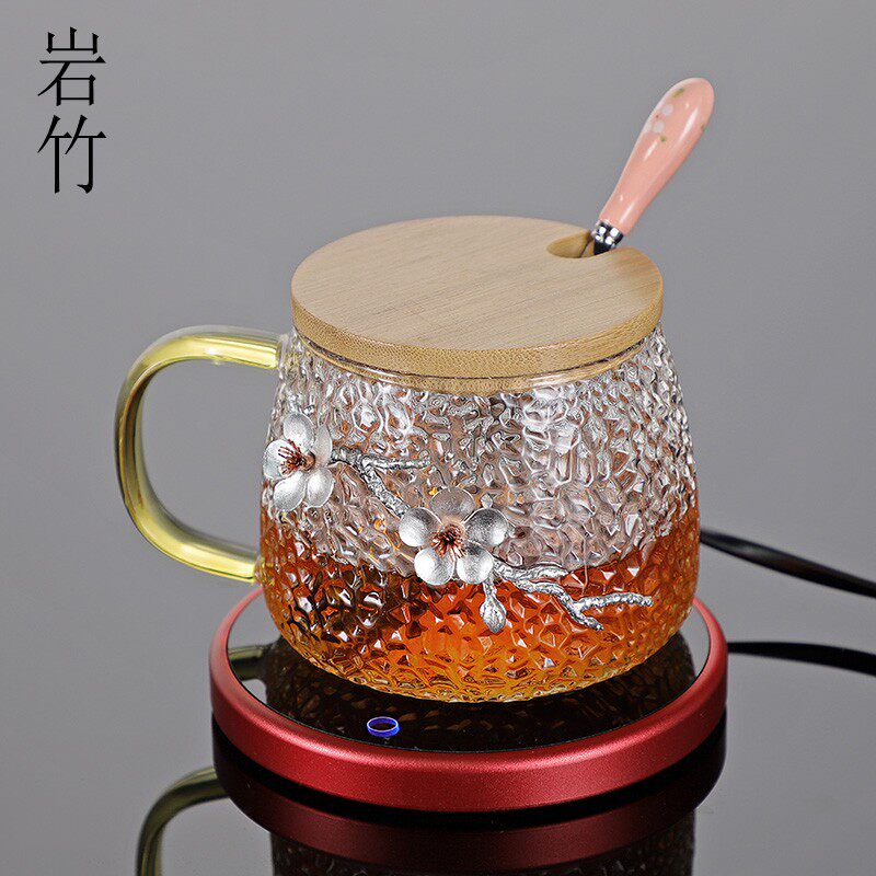 玻璃茶杯耐热玻璃加厚创意个性水杯办公室花茶杯茶水分离锤纹杯子