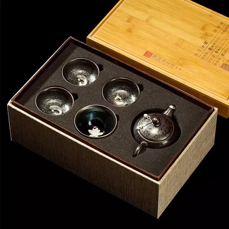 甲盏窑李甲栈曜变天目银瓷茶具套装主人杯陶瓷功夫茶盏品茗茶盏
