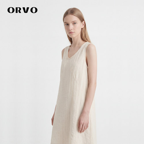 ORVO夏季无袖背心中长款连衣裙