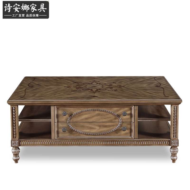 古董白珍珠灰方形咖啡桌欧式简约储物架客厅小方几茶几全屋家具