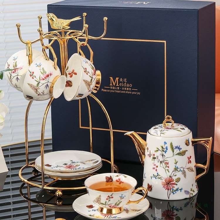 美道穿花峡蝶欧式咖啡杯高档精致骨瓷英式下午茶茶具套装杯子轻奢