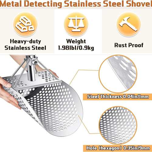 Sand Scoop for Metal Detecting, 304 Stainless Steel Shovel