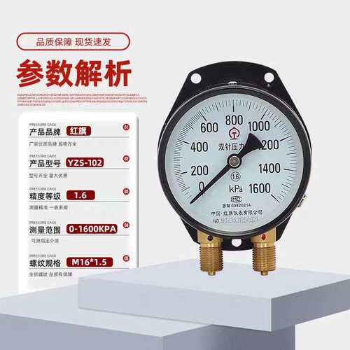 红旗  双针双管压力表 YZS-102厂家直销铁路双针压力表汽修压力表